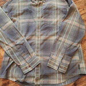 Prana Blue and Tan Plaid Men's Shirt